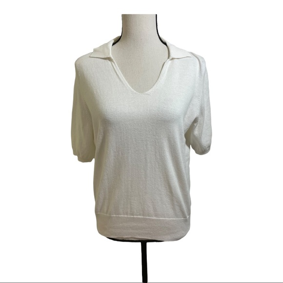 Pure collection collared white short sleeve knit top. Size 8/10 cotton - Picture 9 of 12